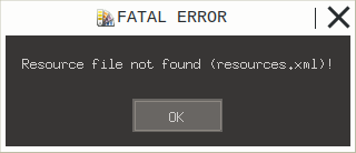 FATAL ERROR Resource file not found (resources.xml)!