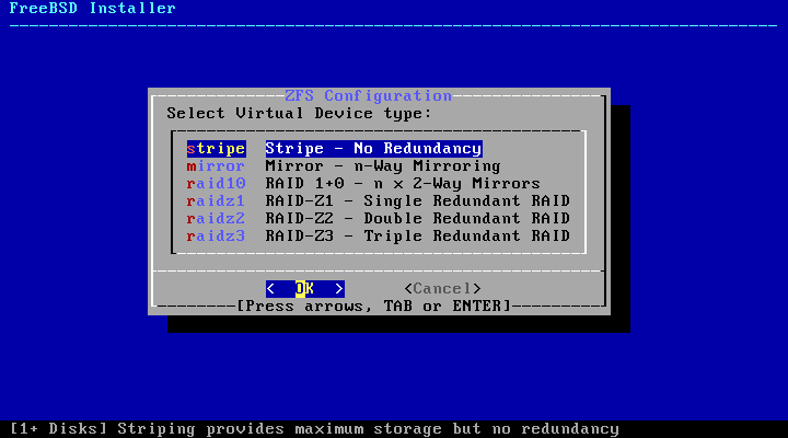 bsdinstall zfs configuration menu 2